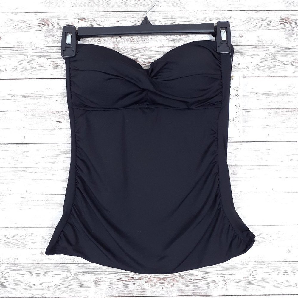 Anne Cole Strapless Swim Top XS Black Twist Front 88A